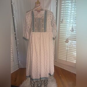 Pink Almirah Embroidered Cotton Maxi Kurta Dress Small
